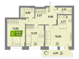 Продается 2-комнатная квартира ЖК Бирюзовая жемчужина-2, 72.23  м², 10238603 рублей