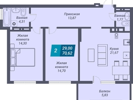 Продается 2-комнатная квартира ЖК Звезда, 70.62  м², 10451760 рублей