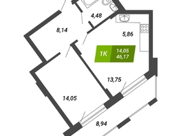 Продается 1-комнатная квартира ЖК Бирюзовая жемчужина-4, 46.17  м², 6694650 рублей