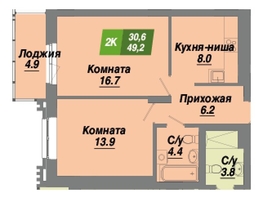 Продается 2-комнатная квартира ЖК Калининский квартал, дом 3, 49.2  м², 8167200 рублей