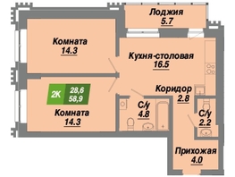 Продается 2-комнатная квартира ЖК Калининский квартал, дом 3, 58.9  м², 9718500 рублей