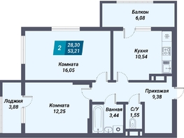 Продается 2-комнатная квартира ЖК Менделеев, 53.21  м², 9525000 рублей