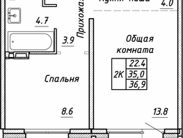 Продается 2-комнатная квартира ЖК Квартет, дом Дуэт, 36.9  м², 4760000 рублей