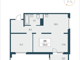 Продается 2-комнатная квартира ЖК Эко-квартал на Кедровой, дом 1, 59.1  м², 6050000 рублей