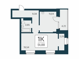 Продается 1-комнатная квартира ЖК Сакура парк, дом 2, 51.88  м², 9800000 рублей