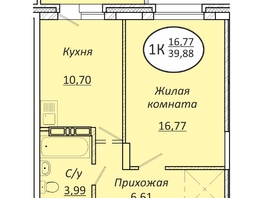 Продается 1-комнатная квартира ЖК Пролетарский, 39.88  м², 5304040 рублей