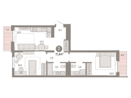 Продается 2-комнатная квартира ЖК Пшеница, дом 3, 71  м², 10350000 рублей