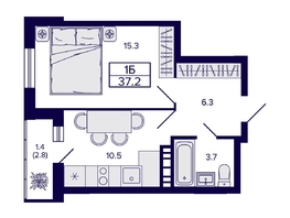 Продается 1-комнатная квартира ЖК Gorizont (Горизонт), 37.2  м², 5900000 рублей