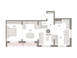 Продается 2-комнатная квартира ЖК Авиатор, дом 3, 70.16  м², 12660000 рублей