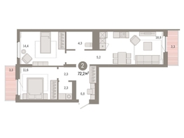 Продается 2-комнатная квартира ЖК Пшеница, дом 3, 71.55  м², 10650000 рублей