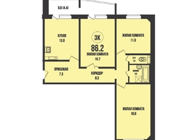 Продается 3-комнатная квартира ЖК Династия, дом 903, 86.2  м², 8860000 рублей