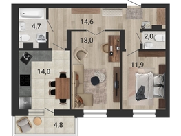 Продается 2-комнатная квартира ЖК Тетрис, корпус 2, 66.7  м², 10349000 рублей