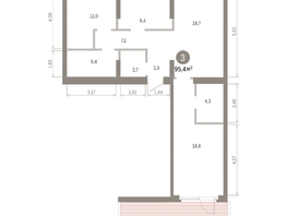 Продается 3-комнатная квартира ЖК Лебедевский квартал, д 1, 95.4  м&sup2;, 14280000 рублей