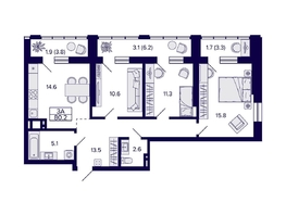 Продается 3-комнатная квартира ЖК Grando (Грандо), 80.2  м², 11990000 рублей