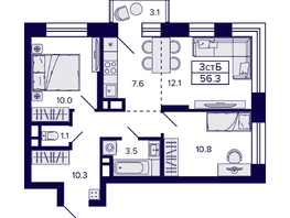Продается 3-комнатная квартира ЖК Citatum (Цитатум), 56.3 м², 9550000 рублей