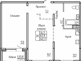 Продается 2-комнатная квартира ЖК Самоцветы, Бирюза дом 1, 63.7  м², 7274000 рублей