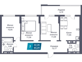 Продается 3-комнатная квартира ЖК Звезда, 65.25  м², 10583550 рублей