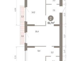 Продается 2-комнатная квартира ЖК Пшеница, 6.1, 61.7  м&sup2;, 9640000 рублей