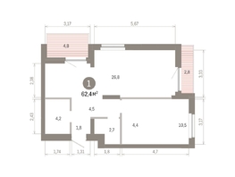 Продается 1-комнатная квартира ЖК Пшеница, 6.1, 62.42  м&sup2;, 9350000 рублей