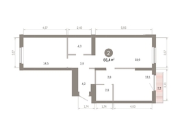 Продается 2-комнатная квартира ЖК Пшеница, 6.1, 66.42  м&sup2;, 9870000 рублей
