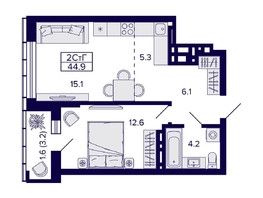 Продается 2-комнатная квартира ЖК Grando (Грандо), 44.9  м², 9200000 рублей