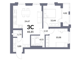 Продается 3-комнатная квартира ЖК Горская Лагуна, корпус 2, 59.14  м², 12603000 рублей