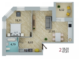 Продается 2-комнатная квартира ЕНИСЕЙСКИЙ, дом 1, 61.61 м², 5360070 рублей