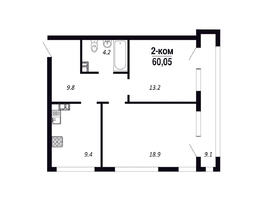 Продается 2-комнатная квартира ЖК ПАРК-квартал «Королёв», дом 1, 60.05  м², 9908250 рублей