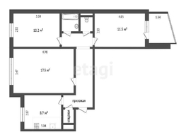 Продается 3-комнатная квартира Зеленый пер, 62.7 м², 6000000 рублей