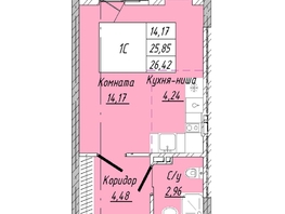 Продается 1-комнатная квартира ЖК На 2-й Дачной, 26.42  м², 5891660 рублей