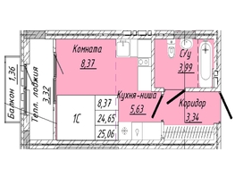 Продается 1-комнатная квартира ЖК На 2-й Дачной, 25.06 м², 5640750 рублей