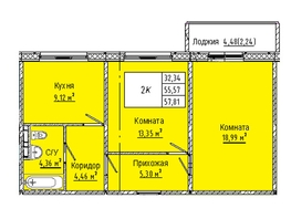 Продается 2-комнатная квартира ЖК Любинская 3-я, 30/2, 57.81  м², 6648150 рублей