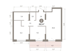 Продается 2-комнатная квартира ЖК Кварталы Драверта, дом 3, 66.07  м&sup2;, 10890000 рублей