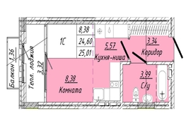 Продается 1-комнатная квартира  Дом на 2-й Дачной, 25.01  м&sup2;, 5910975 рублей