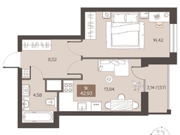 Продается 1-комнатная квартира ЖК Заря, дом 1.1, 42.93  м&sup2;, 6340000 рублей