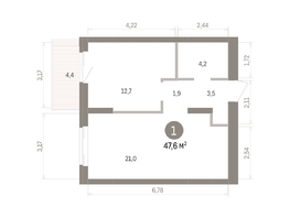 Продается 1-комнатная квартира ЖК Кварталы Драверта, дом 4, 47.62  м&sup2;, 9380000 рублей