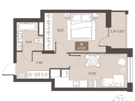 Продается 1-комнатная квартира ЖК Заря, дом 1.1, 43.2  м&sup2;, 6480000 рублей