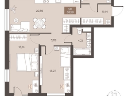Продается 2-комнатная квартира ЖК Заря, дом 1.1, 68.59  м&sup2;, 9320000 рублей