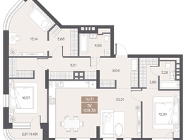 Продается 3-комнатная квартира ЖК ЦЕНТР-ПАРК на Волочаевской, 109.38  м&sup2;, 27350000 рублей