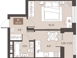 Продается 1-комнатная квартира ЖК Заря, дом 1.3, 35.09  м&sup2;, 5480000 рублей