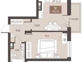 Продается 1-комнатная квартира ЖК Заря, дом 1.3, 40.13  м&sup2;, 6180000 рублей