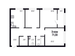Продается 3-комнатная квартира ЖК ПАРК-квартал «Королёв», дом 6, 71  м&sup2;, 9585000 рублей