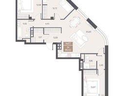 Продается 3-комнатная квартира ЖК ЦЕНТР-ПАРК на Волочаевской, 96.62  м&sup2;, 27050000 рублей