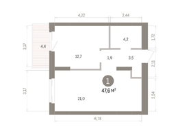 Продается 1-комнатная квартира ЖК Кварталы Драверта, дом 4, 47.62  м&sup2;, 8740000 рублей