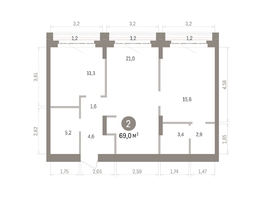 Продается 2-комнатная квартира ЖК Кварталы Драверта, дом 5, 69.04  м&sup2;, 13340000 рублей