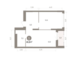 Продается 1-комнатная квартира ЖК Кварталы Драверта, дом 5, 48.83  м&sup2;, 9310000 рублей