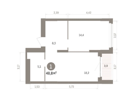 Продается 1-комнатная квартира ЖК Кварталы Драверта, дом 5, 48.83  м&sup2;, 8800000 рублей