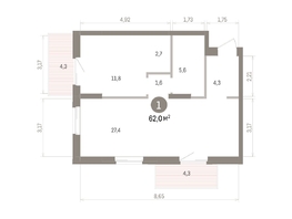 Продается 1-комнатная квартира ЖК Кварталы Драверта, дом 4, 61.99  м&sup2;, 11270000 рублей