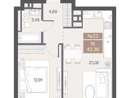 Продается 1-комнатная квартира ЖК ЦЕНТР-ПАРК на Волочаевской, 42.36  м&sup2;, 12710000 рублей