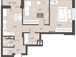 Продается 2-комнатная квартира ЖК Заря, дом 1.3, 63.37  м&sup2;, 8950000 рублей
